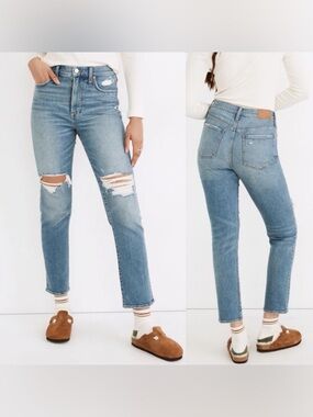 Madewell The Perfect Vintage Ripped Straight Jeans in Denman Wash 28